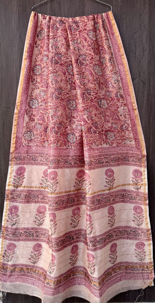 Mithra Hand block Printed Chanderi silk-cotton saree