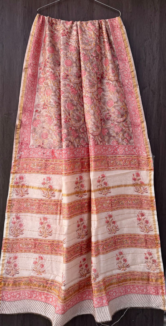 Mithra Hand block Printed Chanderi silk-cotton saree