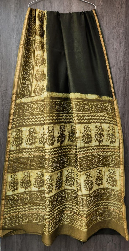 Mithra Hand block Printed Chanderi silk-cotton saree