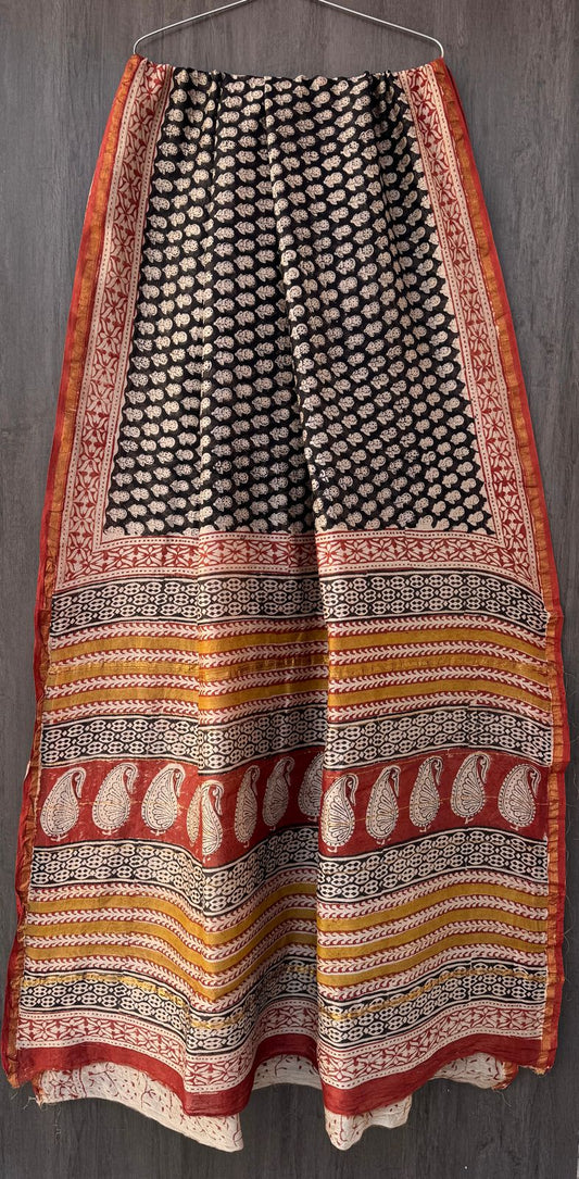 Mithra Hand block Printed Chanderi silk-cotton saree