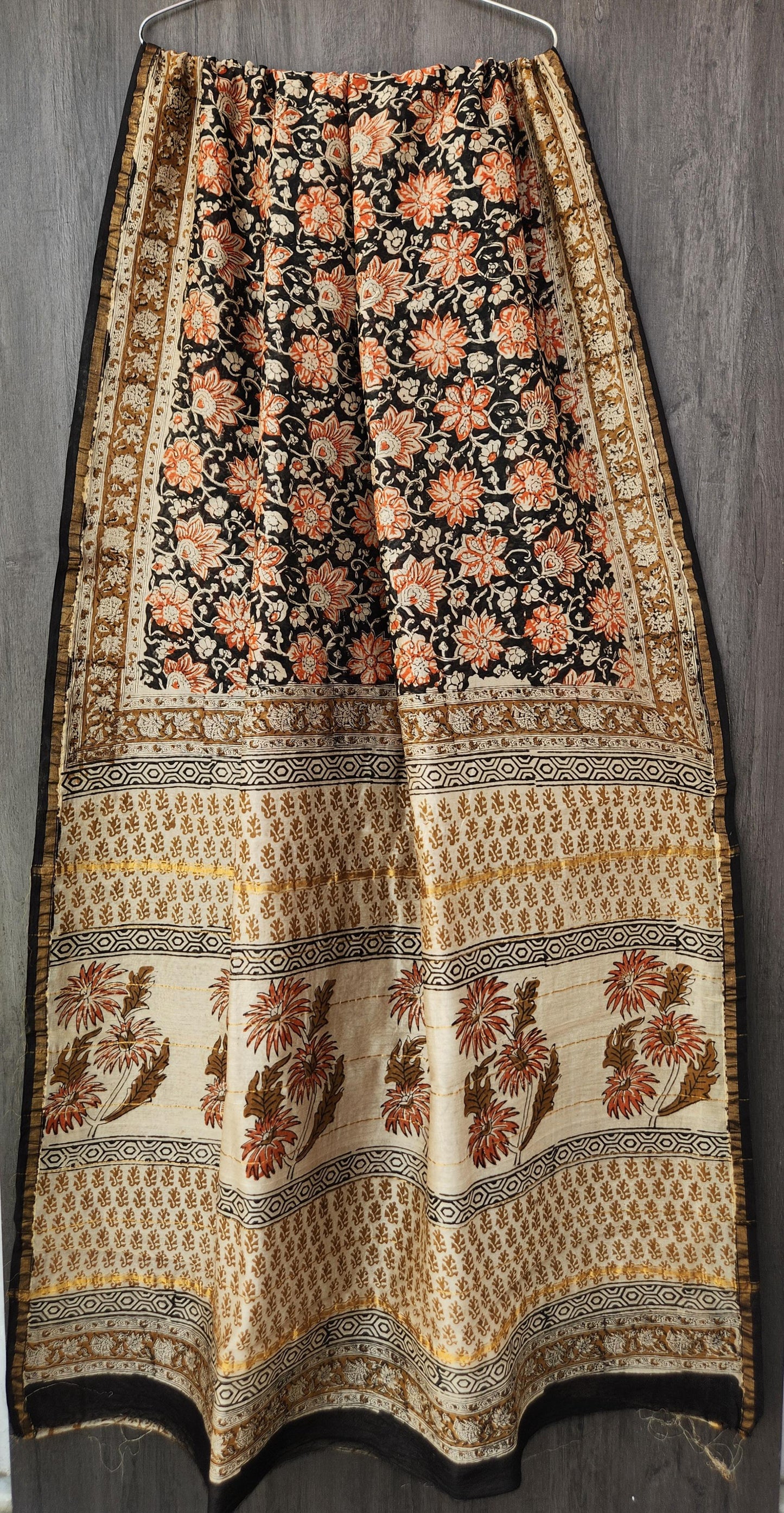 Mithra Hand block Printed Chanderi silk-cotton saree