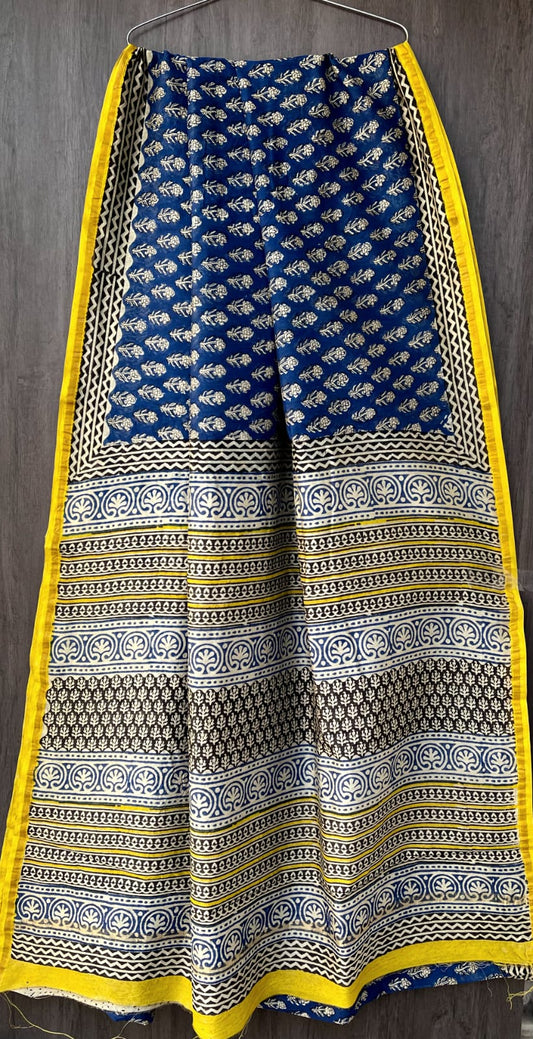 Mithra Hand block Printed Chanderi silk-cotton saree