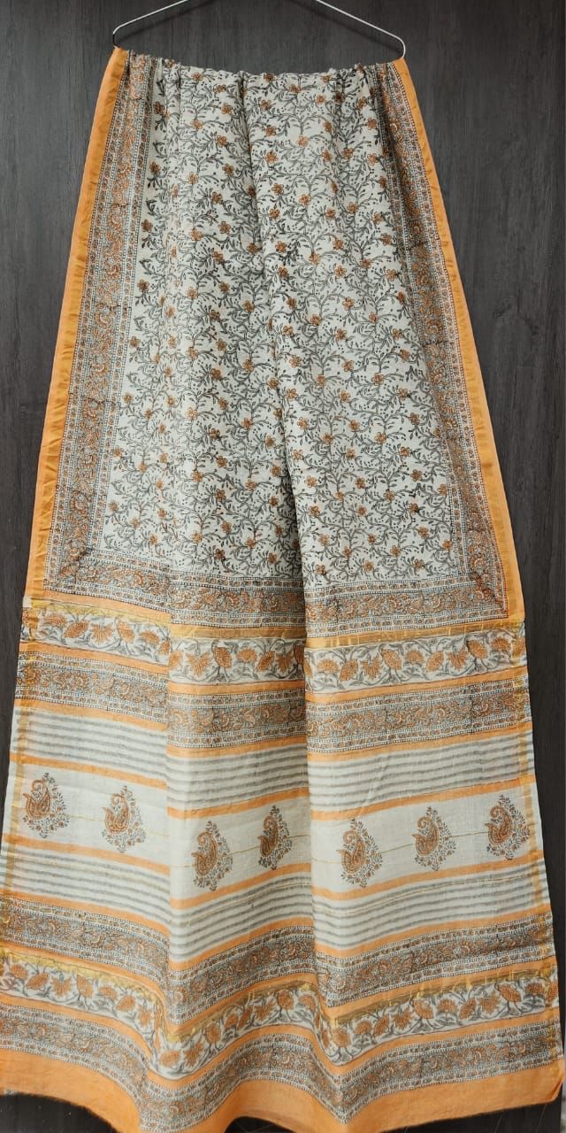 Mithra Hand block Printed Chanderi silk-cotton saree