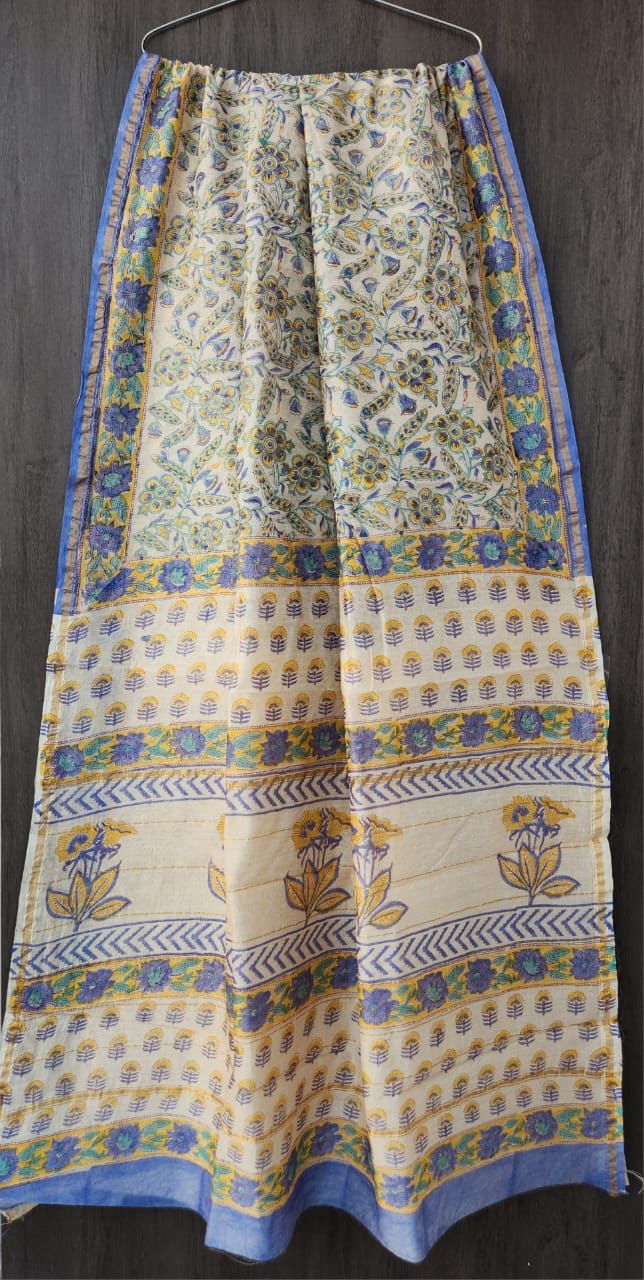 Mithra Hand block Printed Chanderi silk-cotton saree