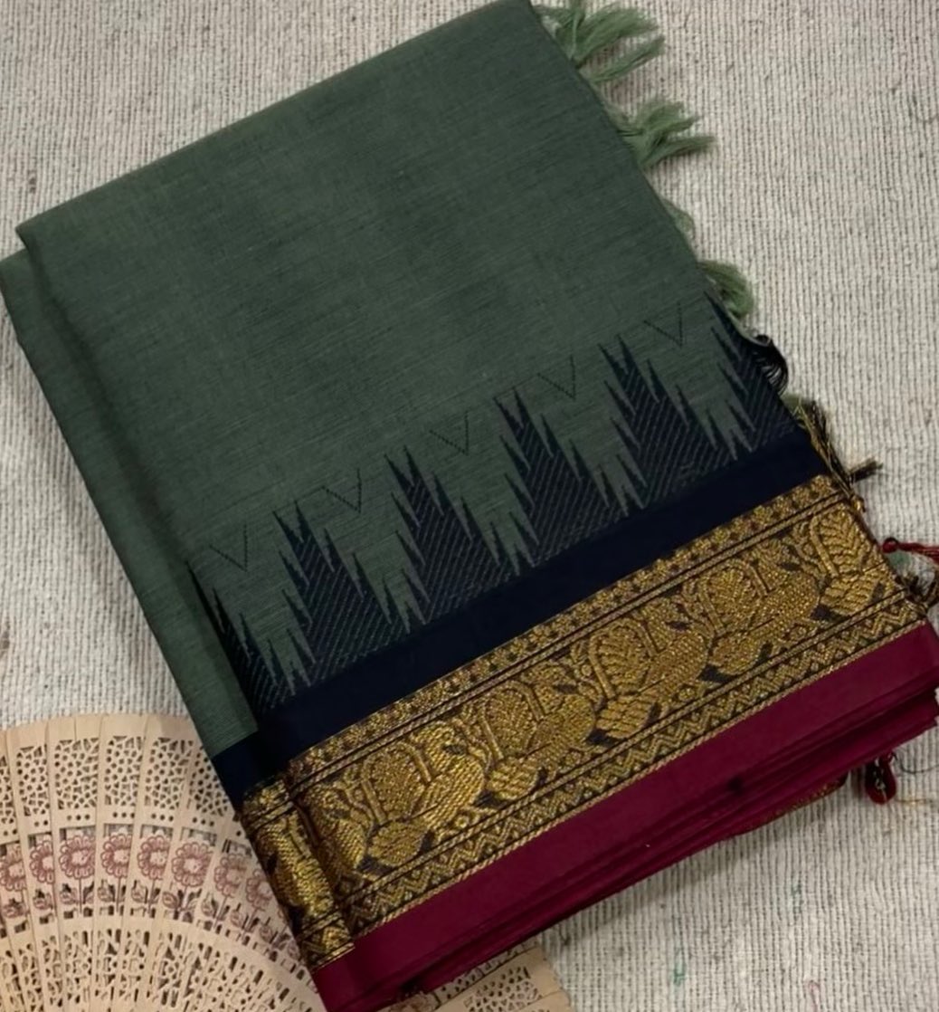 kanchi cotton with temple border