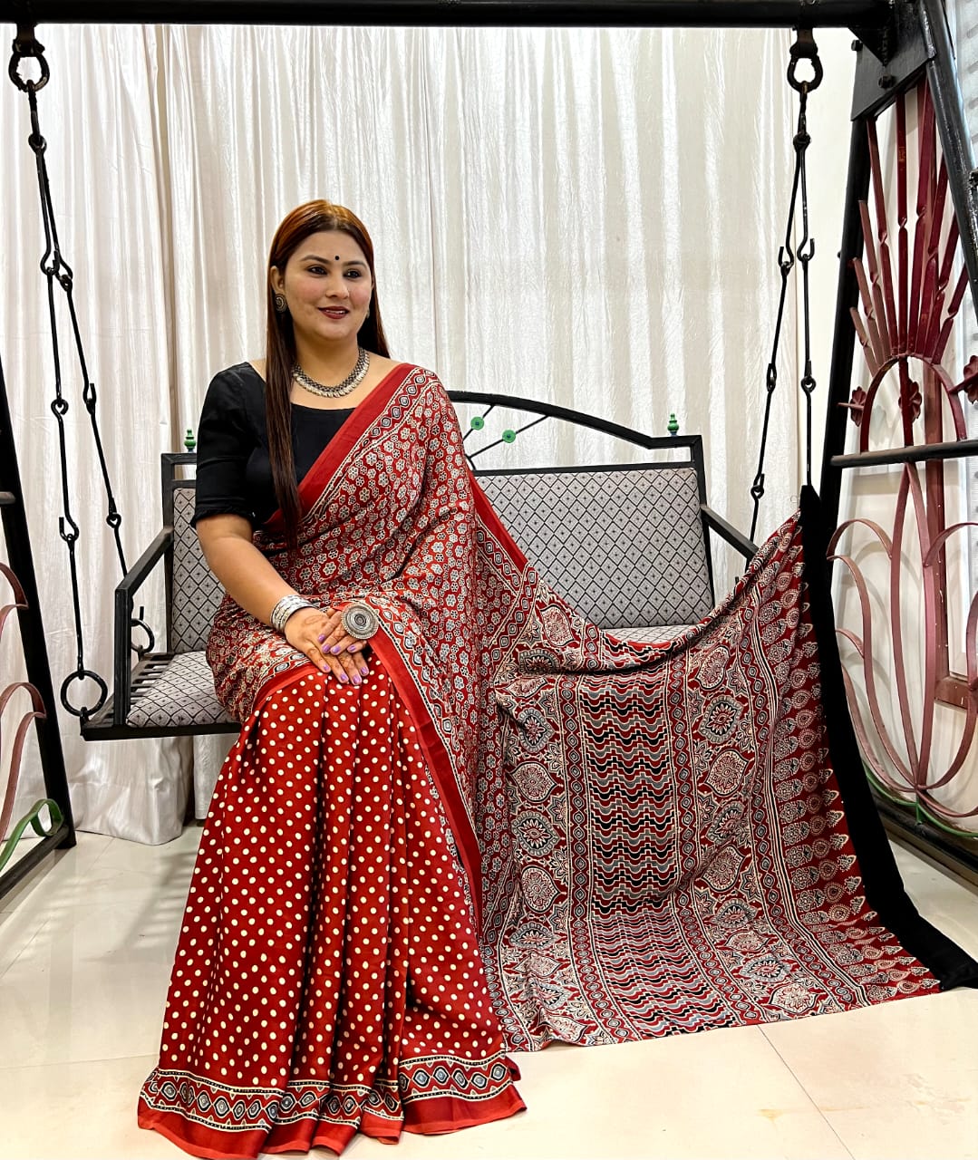 Ajrakh Silk Saree