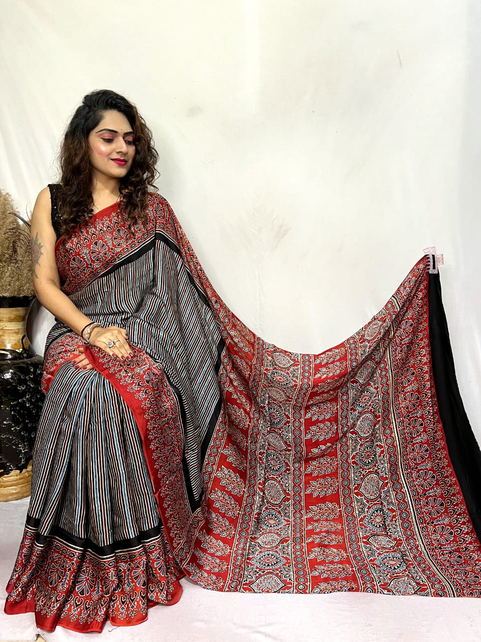 Ajrakh Silk Saree