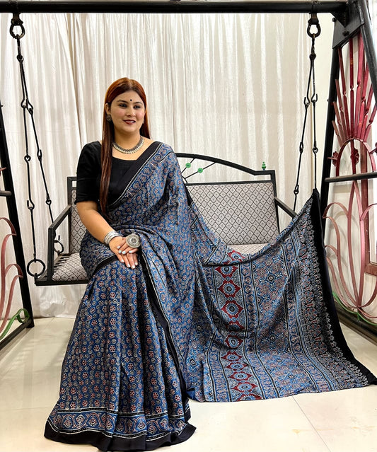 Ajrakh Silk Saree