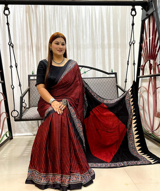 Ajrakh Silk Saree