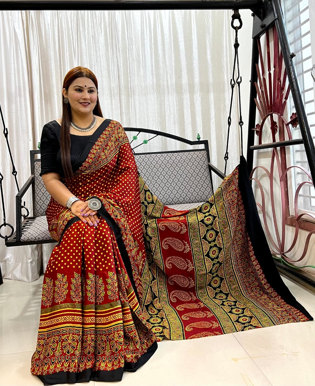 Ajrakh Silk Saree