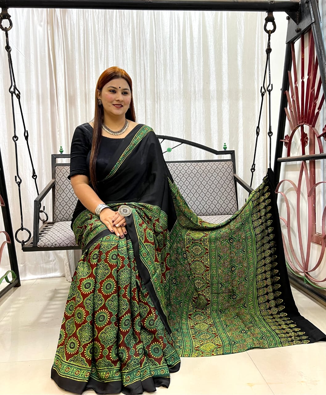 Ajrakh Silk Saree