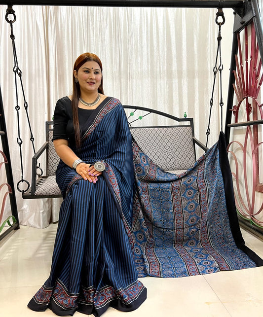 Ajrakh Silk Saree