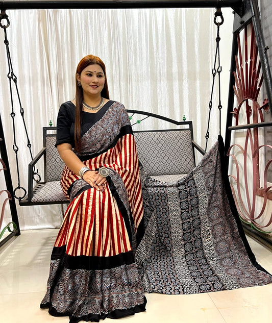 Ajrakh Silk Saree