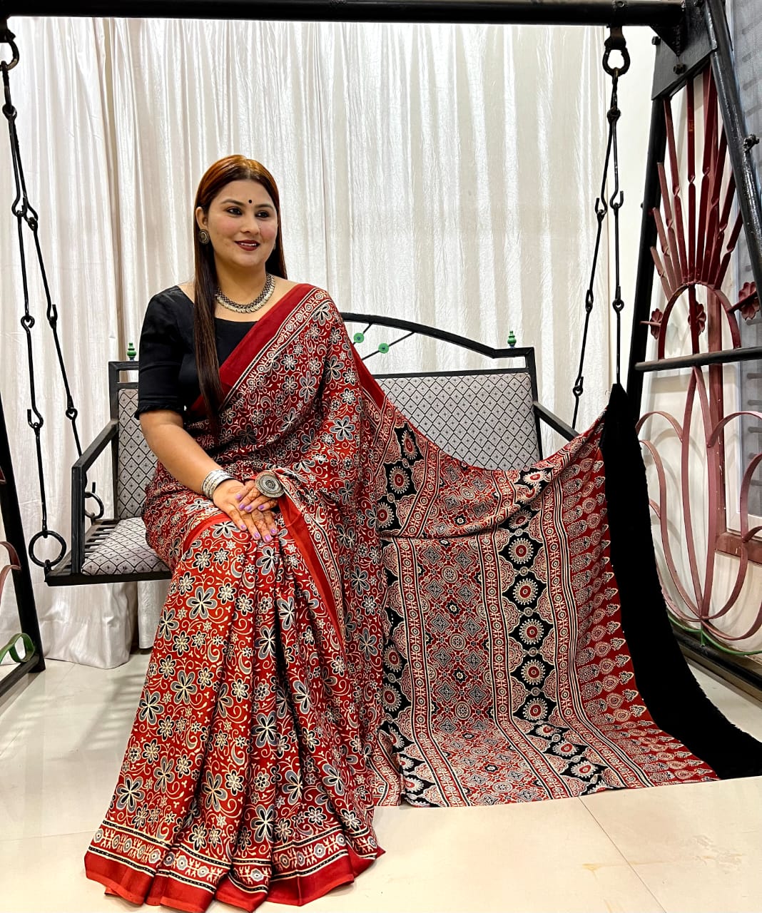 Ajrakh Silk Saree