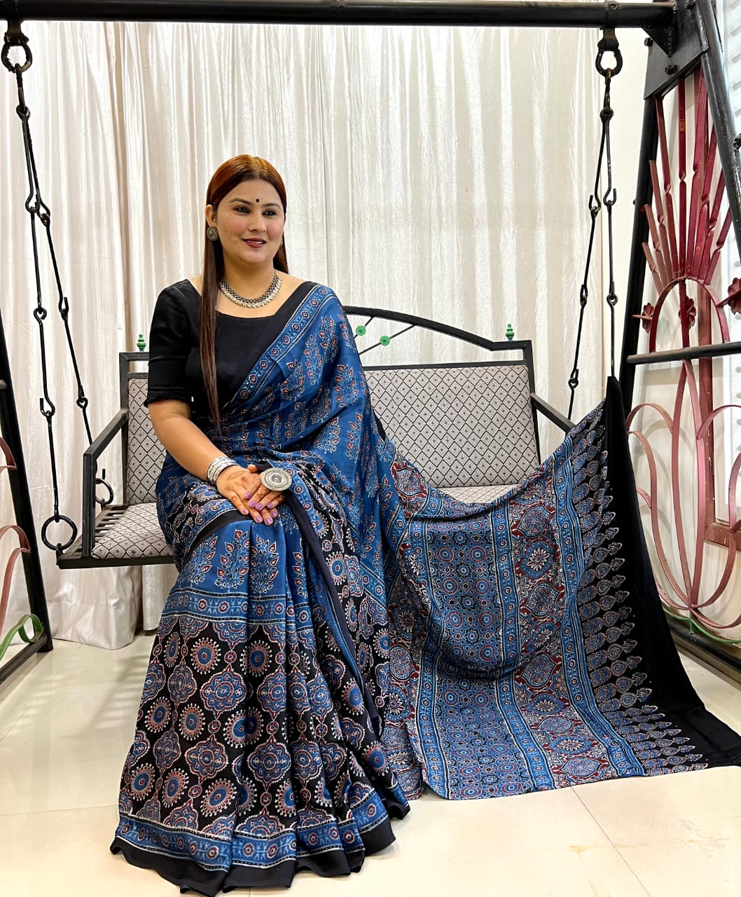 Ajrakh Silk Saree