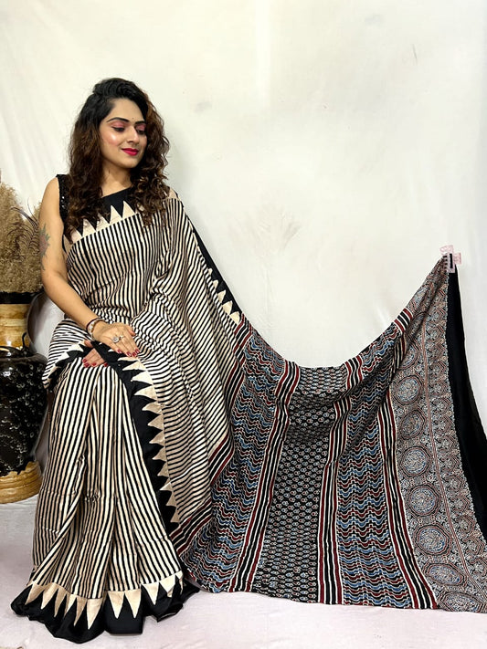 Ajrakh Silk Saree