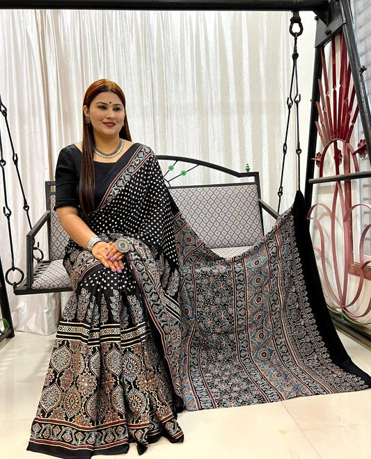 Ajrakh Silk Saree