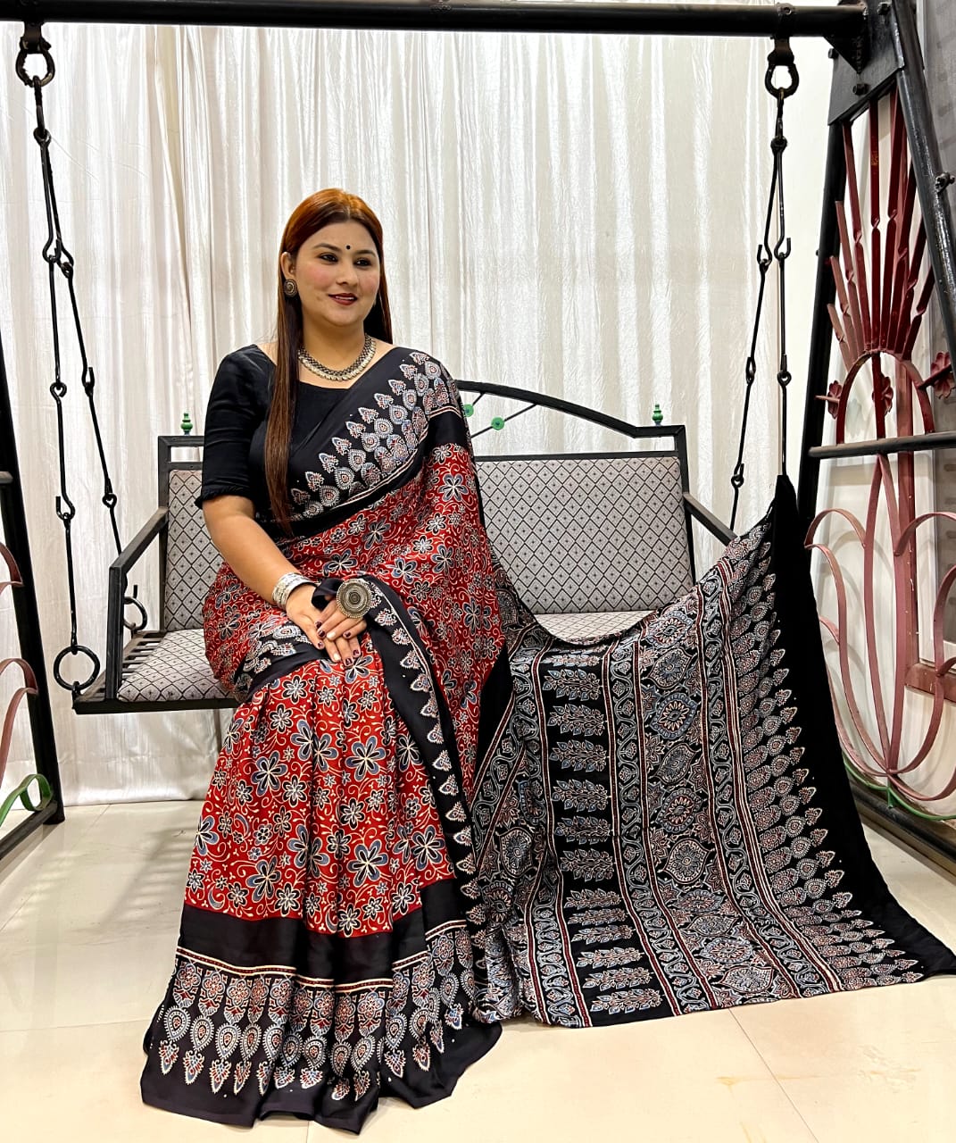 Ajrakh Silk Saree