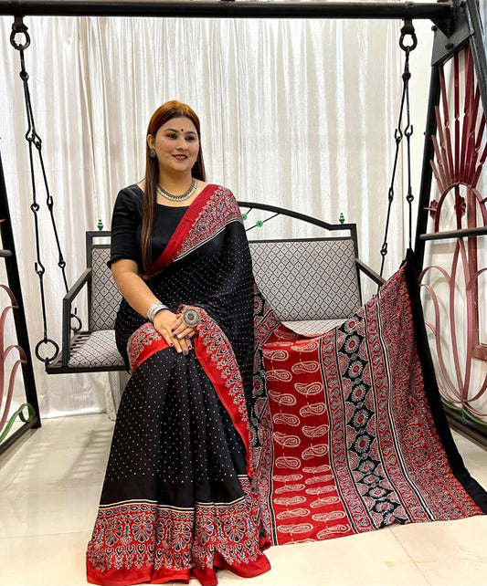 Ajrakh Silk Saree