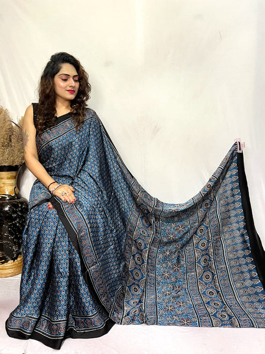 Ajrakh Silk Saree