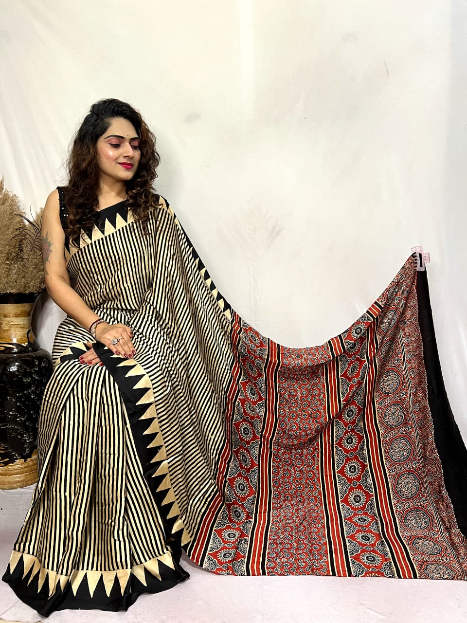 Ajrakh Silk Saree