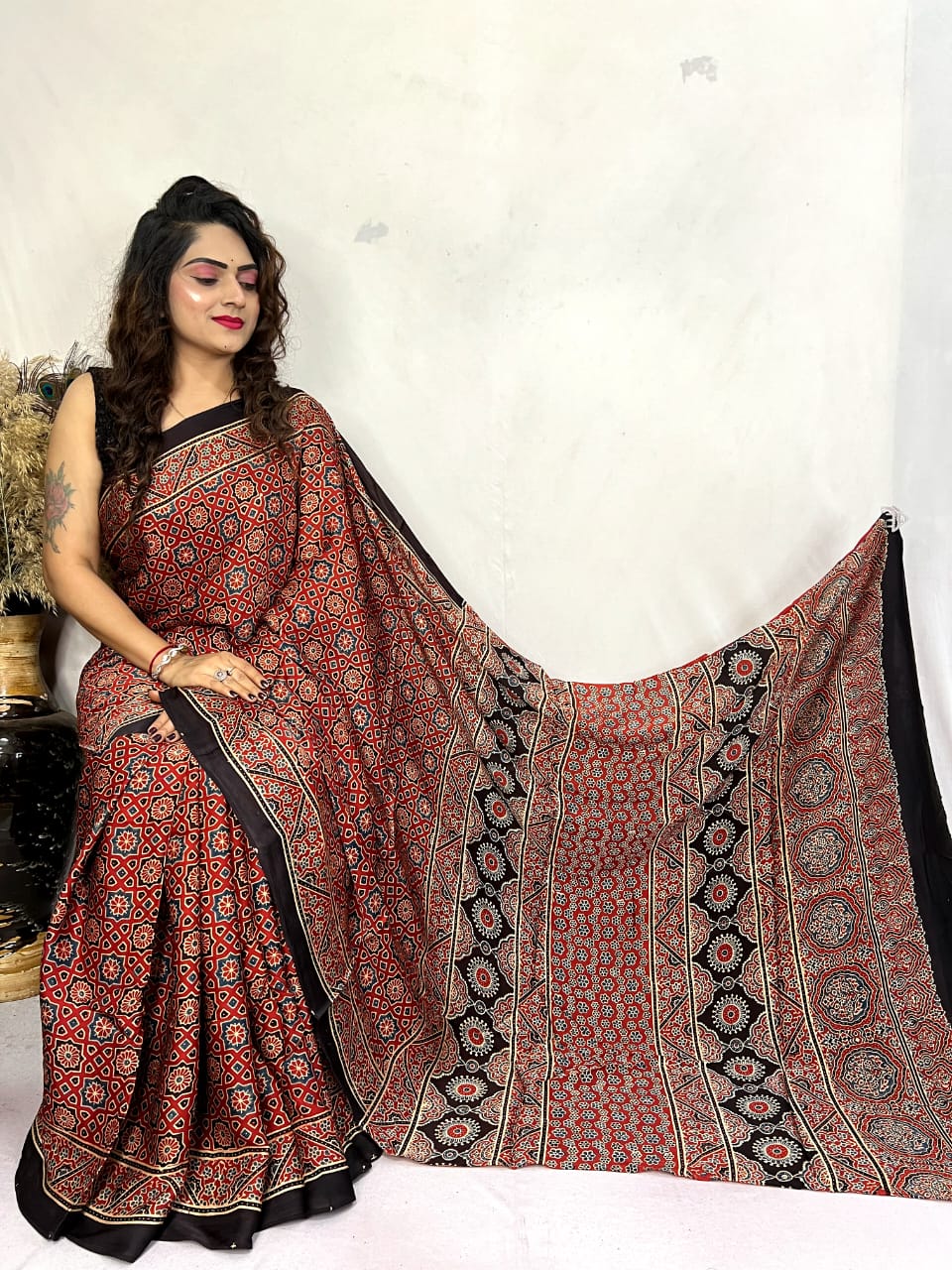 Ajrakh Silk Saree