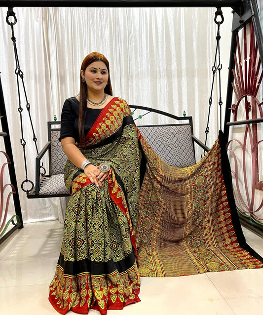 Ajrakh Silk Saree