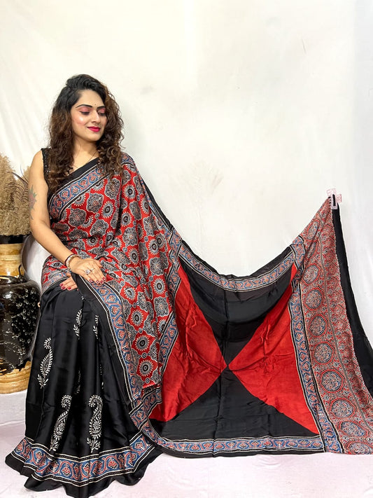 Ajrakh Silk Saree