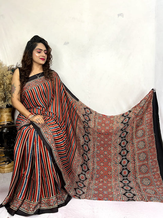 Ajrakh Silk Saree