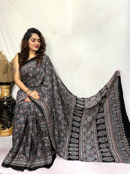 Ajrakh Silk Saree