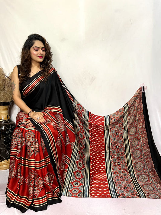 Ajrakh Silk Saree