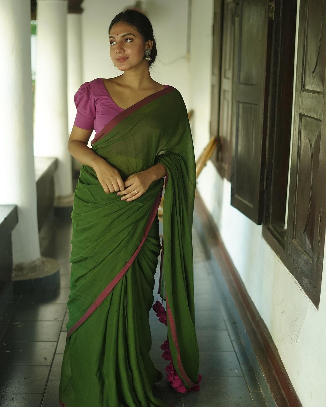 Plain khadi Saree with contrast border