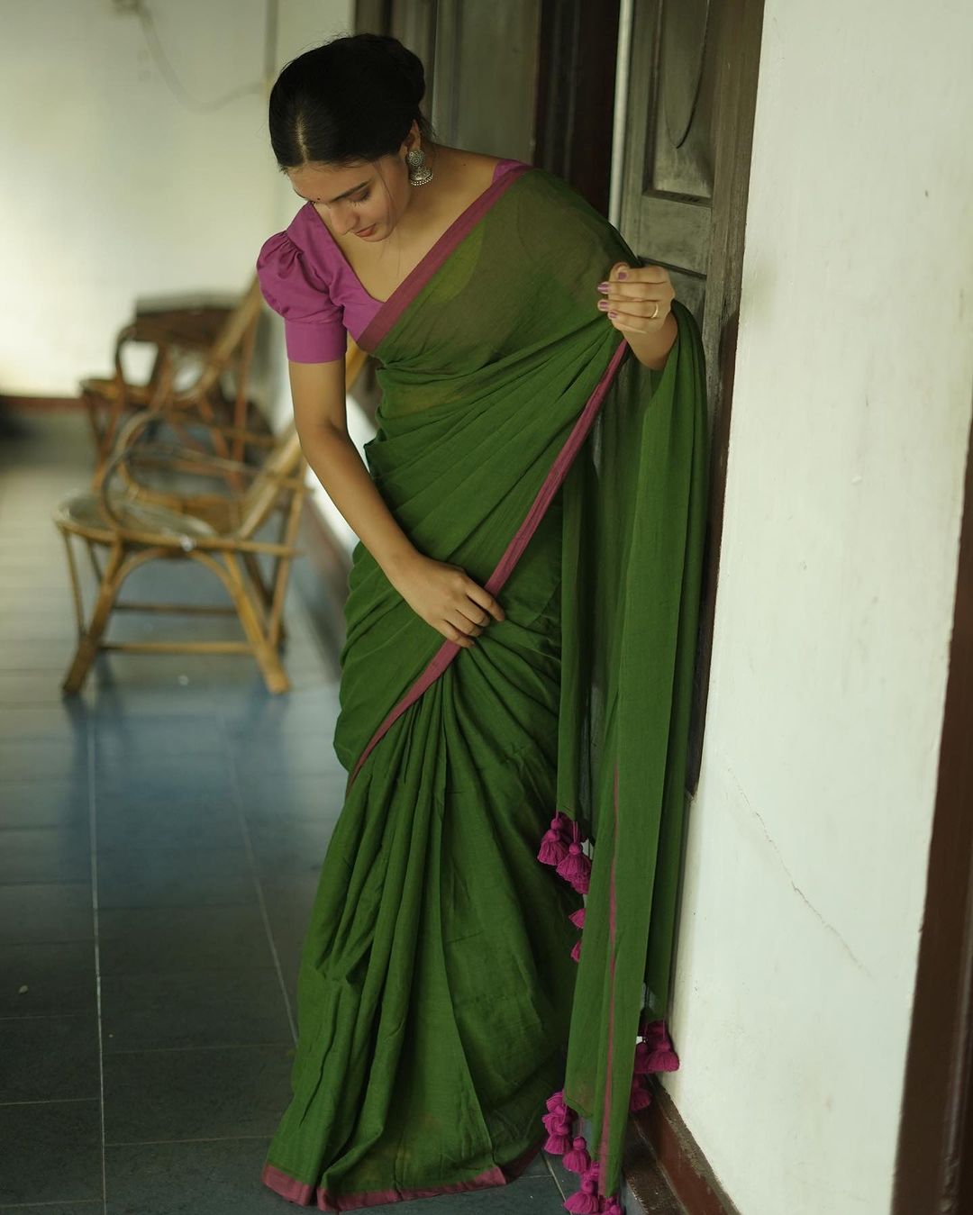 Plain khadi Saree with contrast border