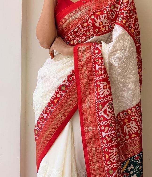 Georgette with chikankari & patola work saree