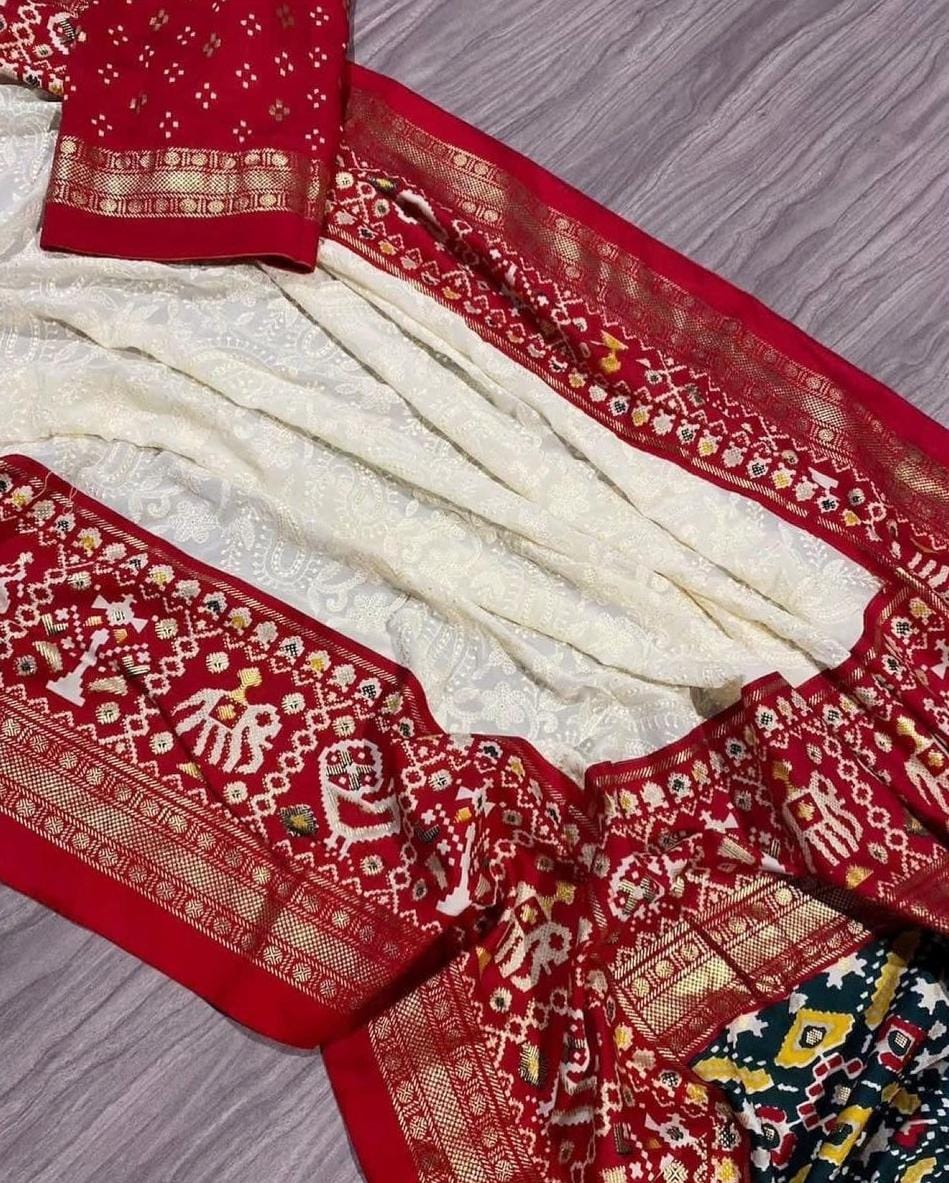 Georgette with chikankari & patola work saree