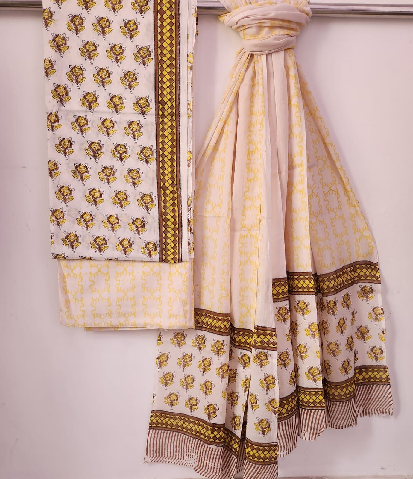 Hand block printed suit material