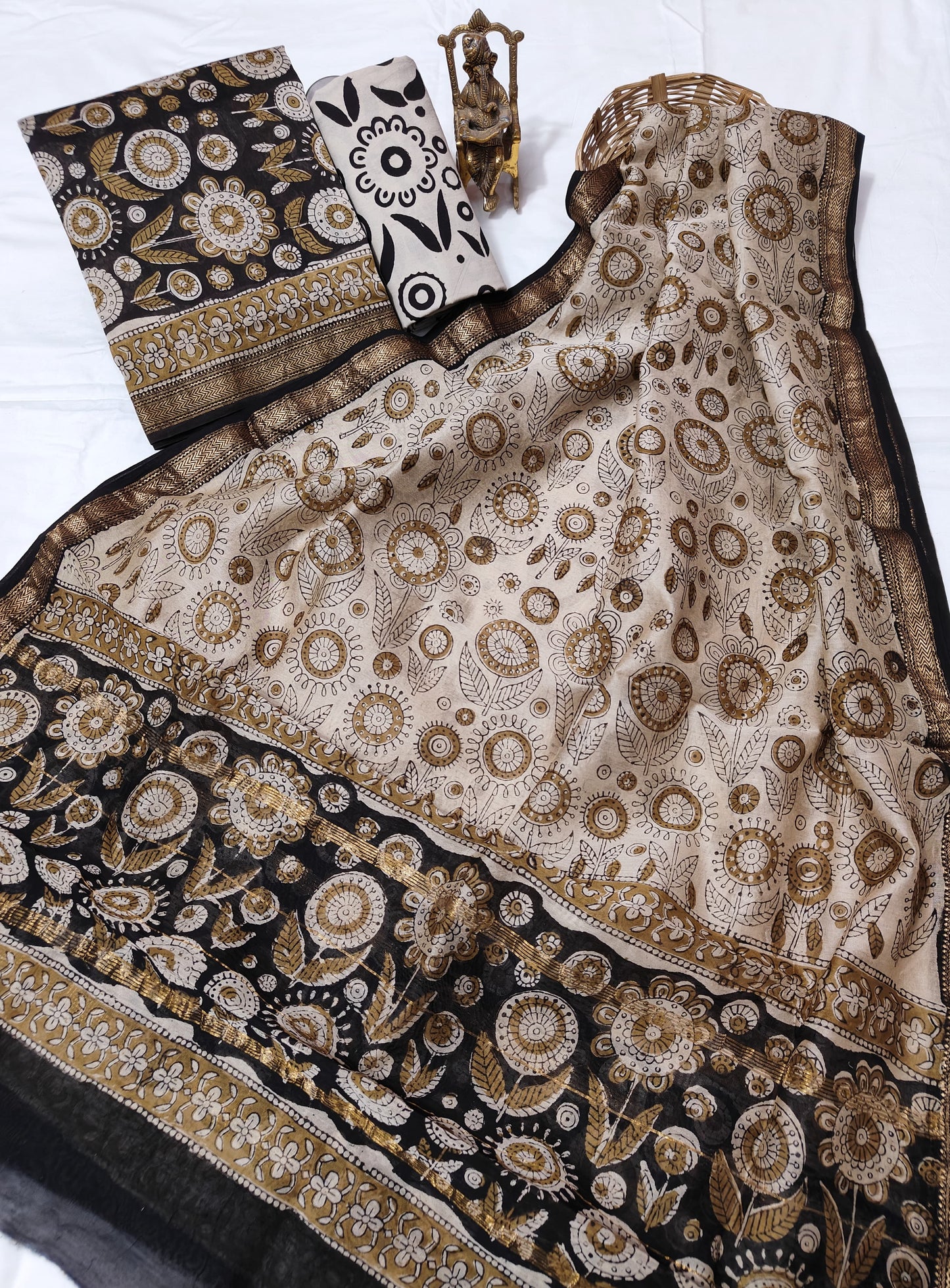 Hand block Maheshwari silk dress material