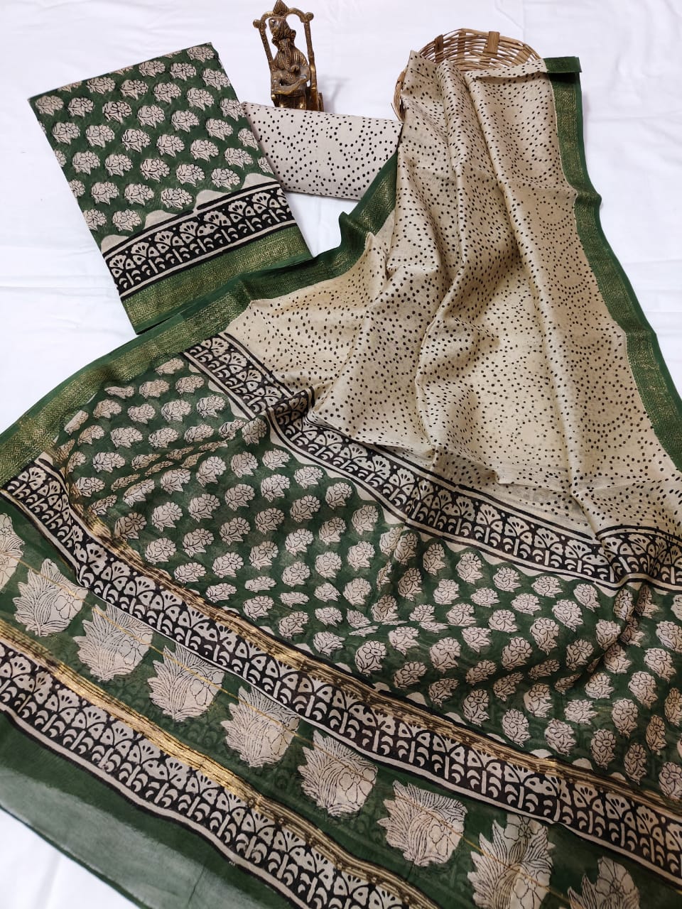 Hand block Maheshwari silk dress material