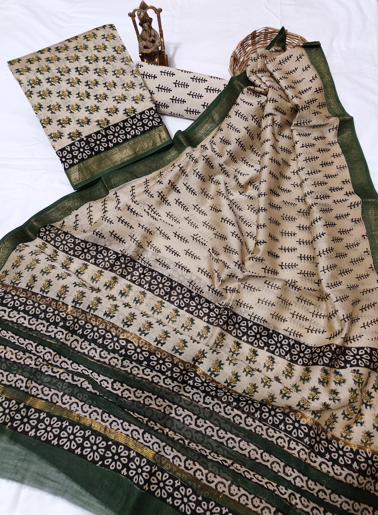 Hand block Maheshwari silk dress material