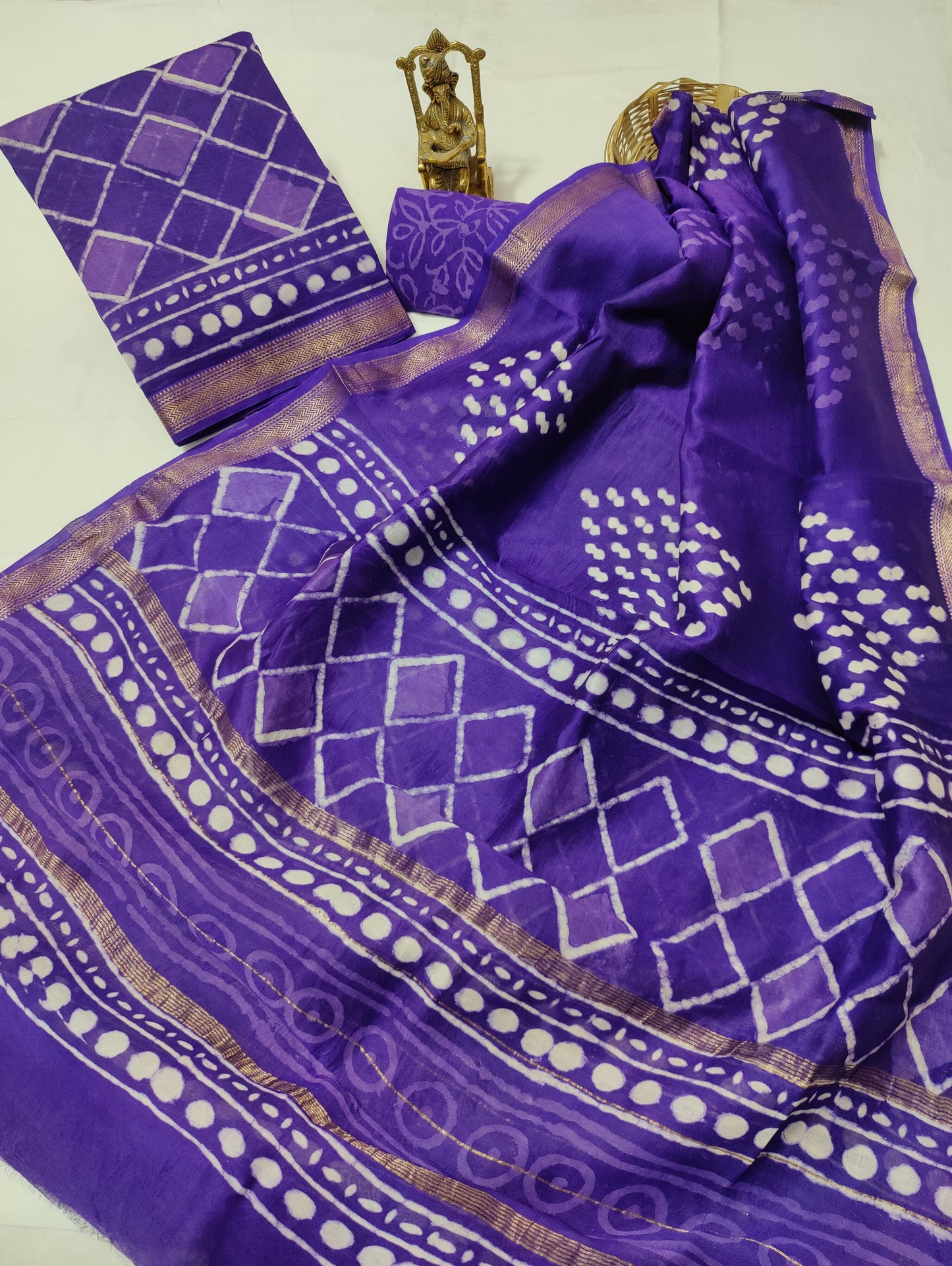 Hand block Maheshwari silk dress material