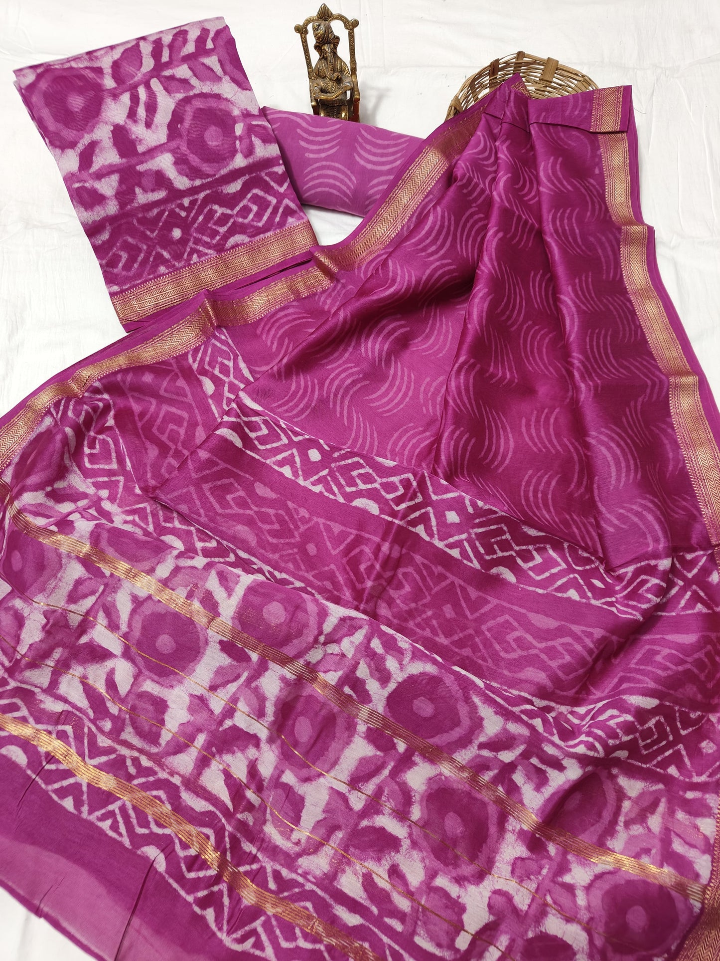 Hand block Maheshwari silk dress material