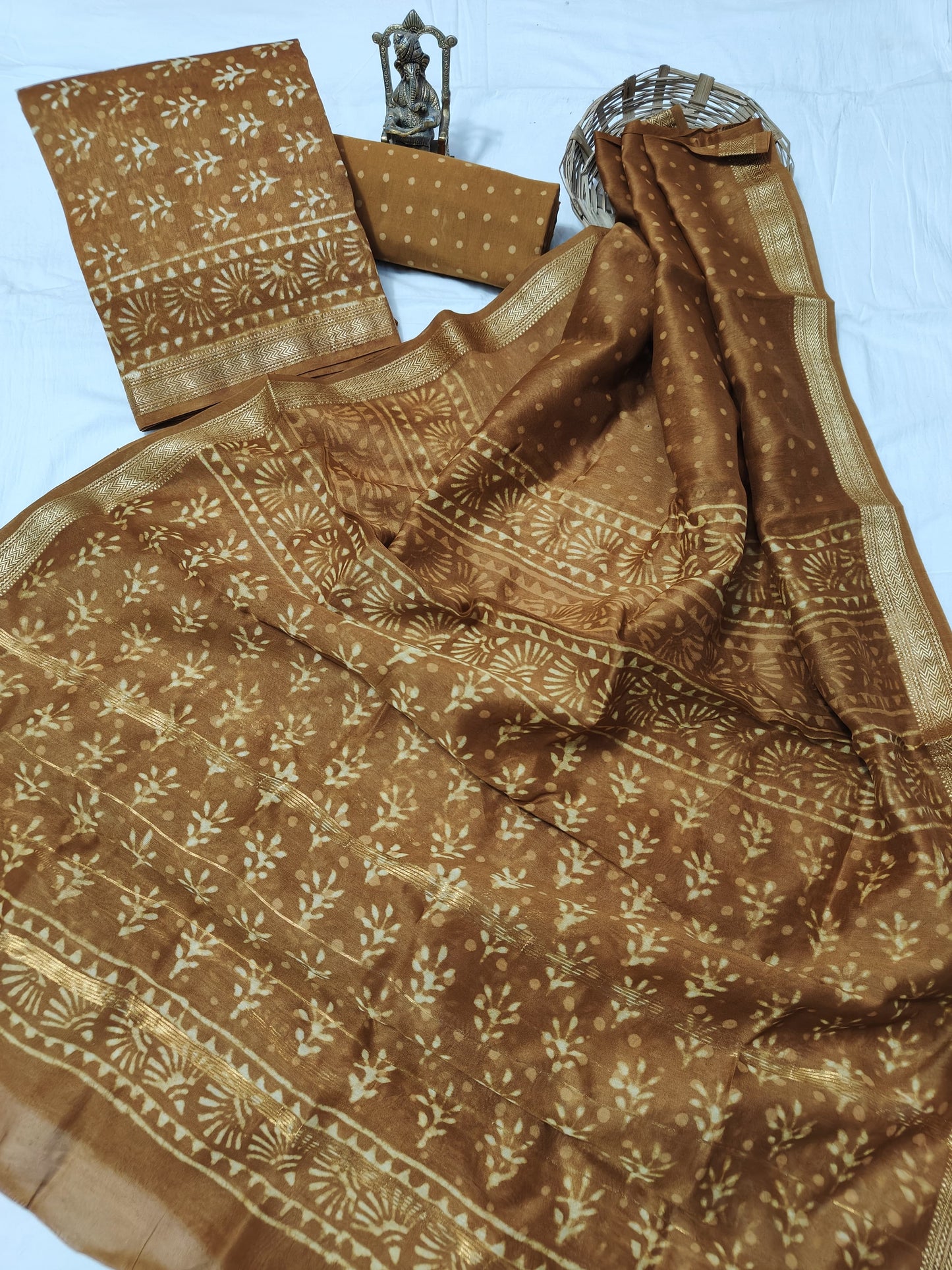 Hand block Maheshwari silk dress material