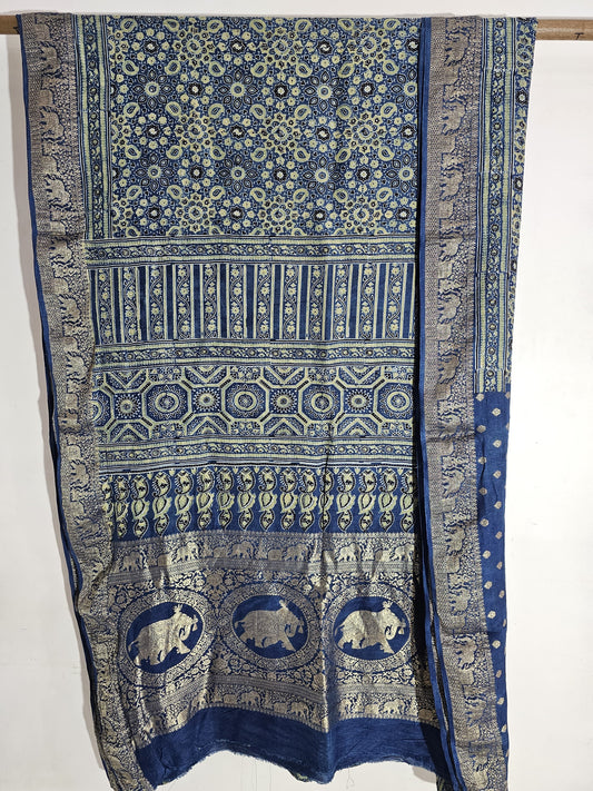 Ajrakh Dola Silk Saree