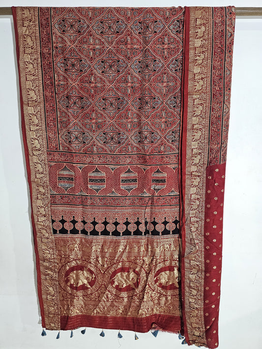 Ajrakh Dola Silk Saree