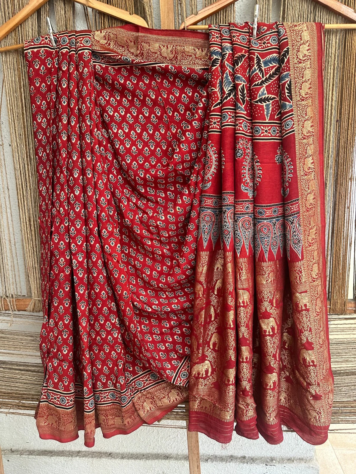 Ajrakh Dola Silk Saree