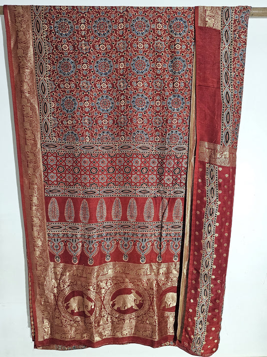 Ajrakh Dola Silk Saree