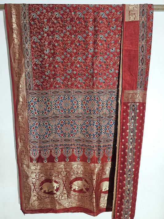 Ajrakh Dola Silk Saree