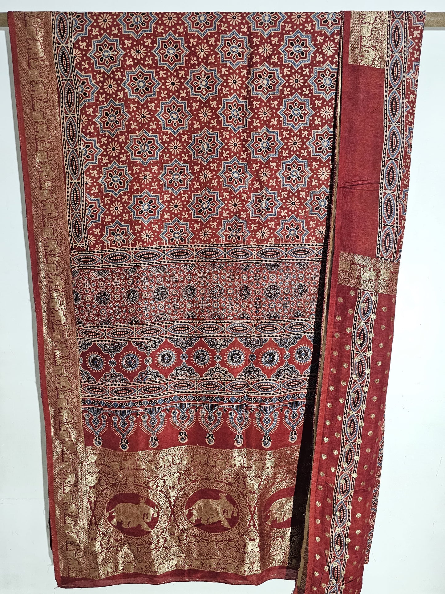 Ajrakh Dola Silk Saree