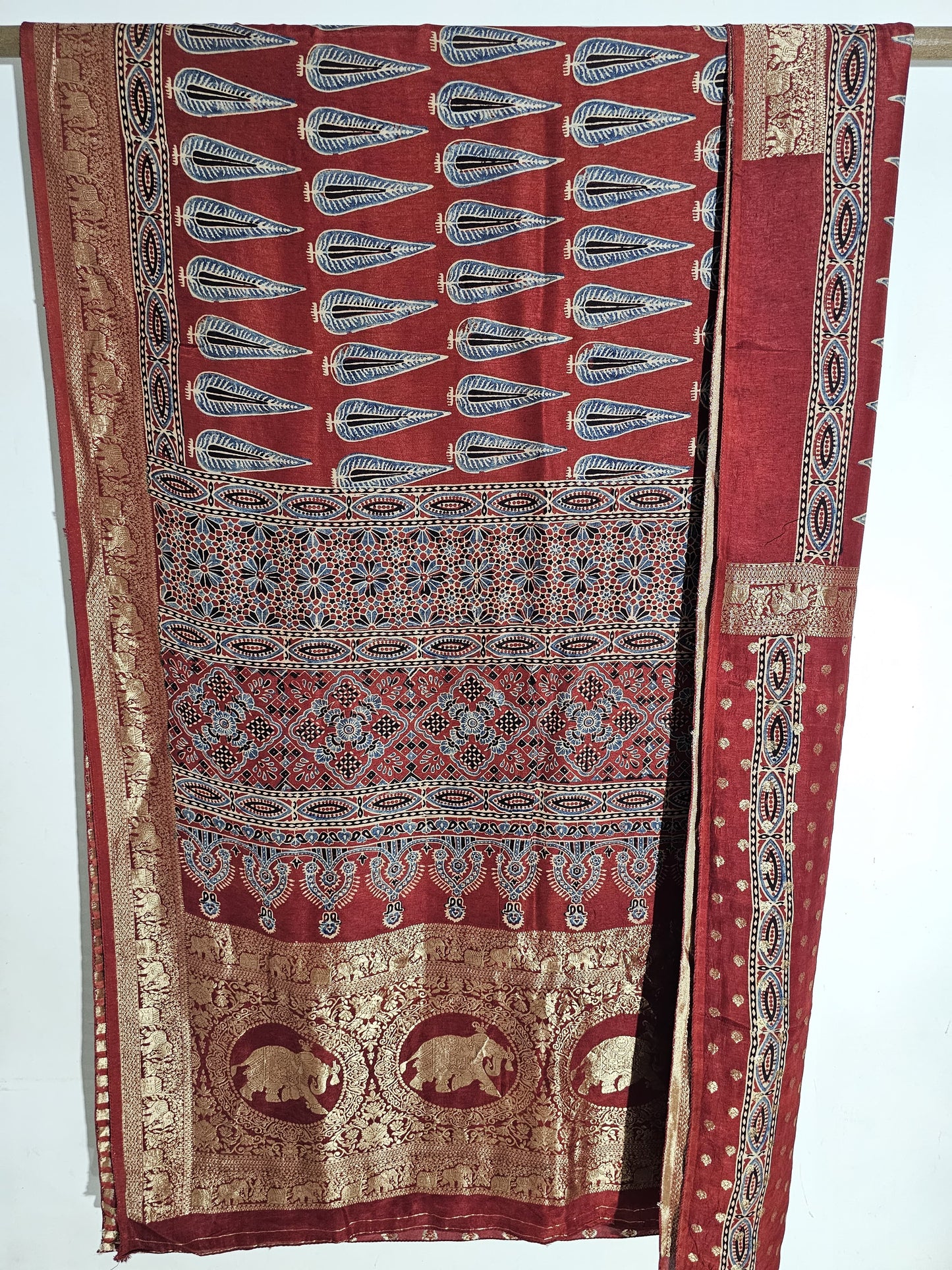 Ajrakh Dola Silk Saree