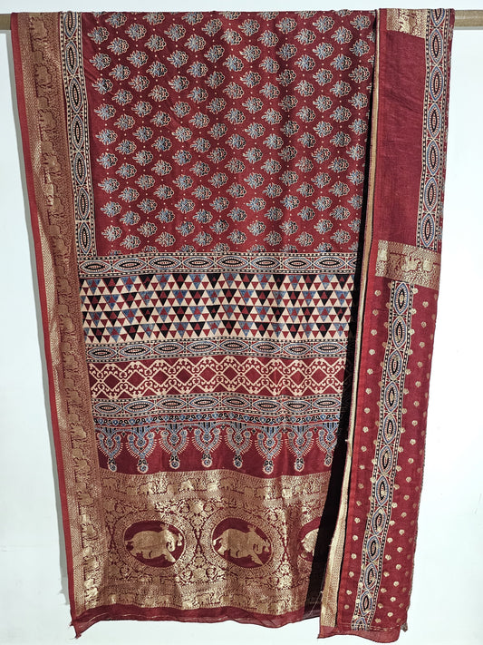 Ajrakh Dola Silk Saree